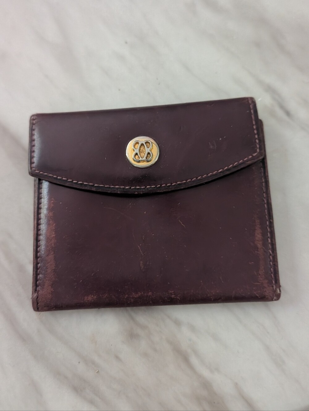Vintage Bosca Old Leather Burgundy Bifold Wallet Card Case Mirror USA Made
